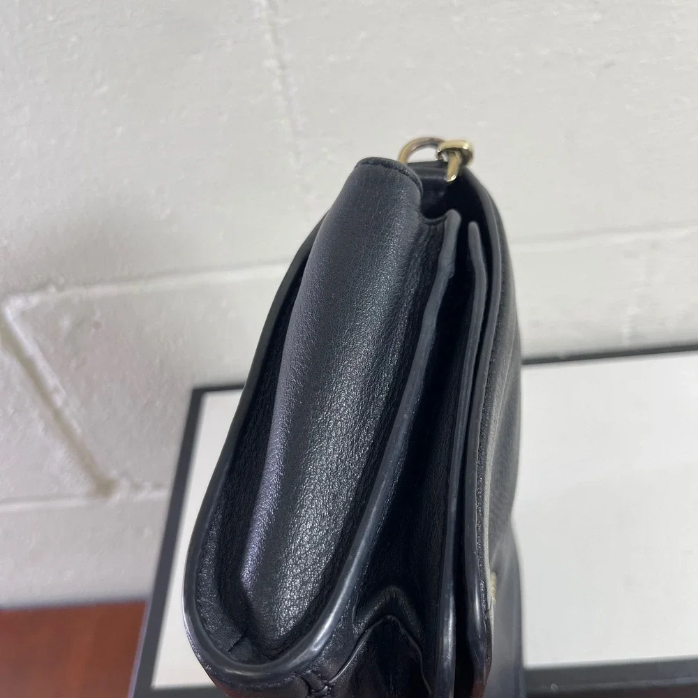 Tory Burch Black Pebbled Leather Crossbody Bag Gold Chain Strap
